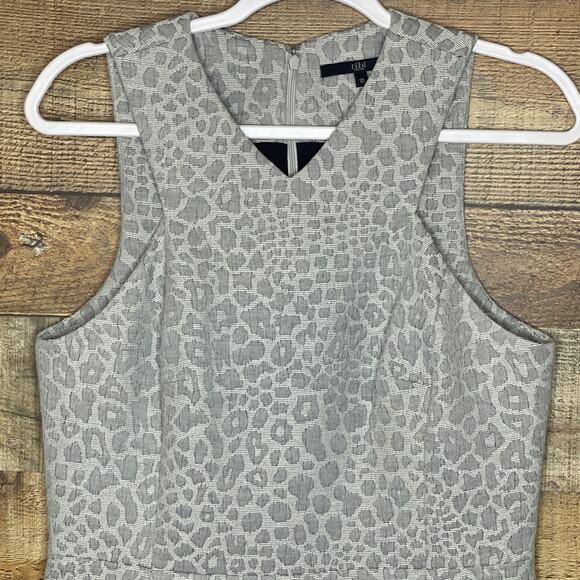 Tibi Rime Jacquard Flirty Fit And Flare Sleeveless Dress Gray Leopard SZ 10 - Picture 2 of 9
